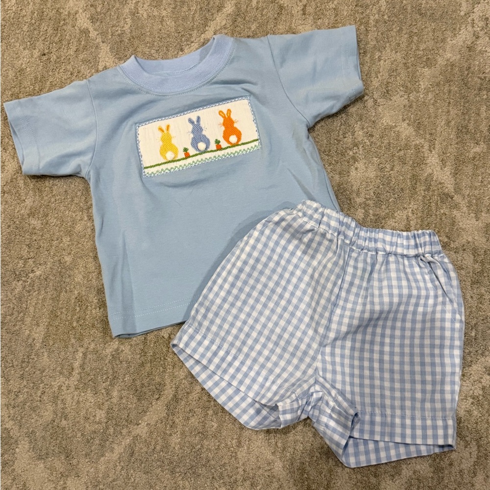 Velani Light Blue Bunny Embroidered Top and matching Shorts